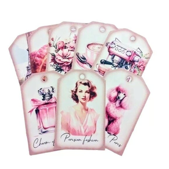 16 Pc Set! Pink Paris Life Extra Large Gift & Journal Tags! - Picture 1 of 6